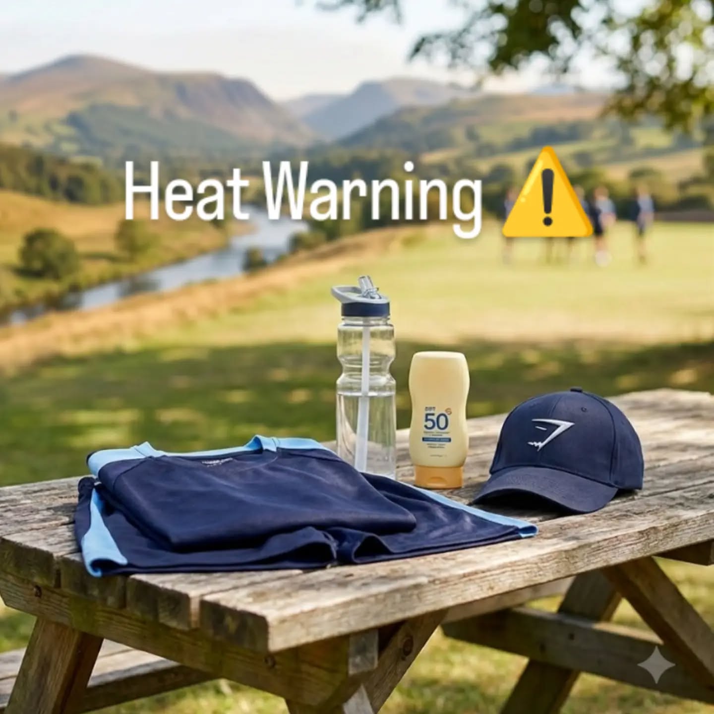 Just a reminder that the heat wave is returning so we are encouraging all families to ensure children are ready. Please come in PE kit unless otherwise informed  by class teachers and ensure hats/caps are worn, water bottles filled up and suncream is applied before school. We will endeavour to provide shade at breaktimes and be mindful of additional breaks. We have a busy schedule which we will hope to maintain but do so safely. 

Parents coming to evening KS2 performances, please come dressed/prepared for hot weather conditions. Water bottles, etc. will be needed.